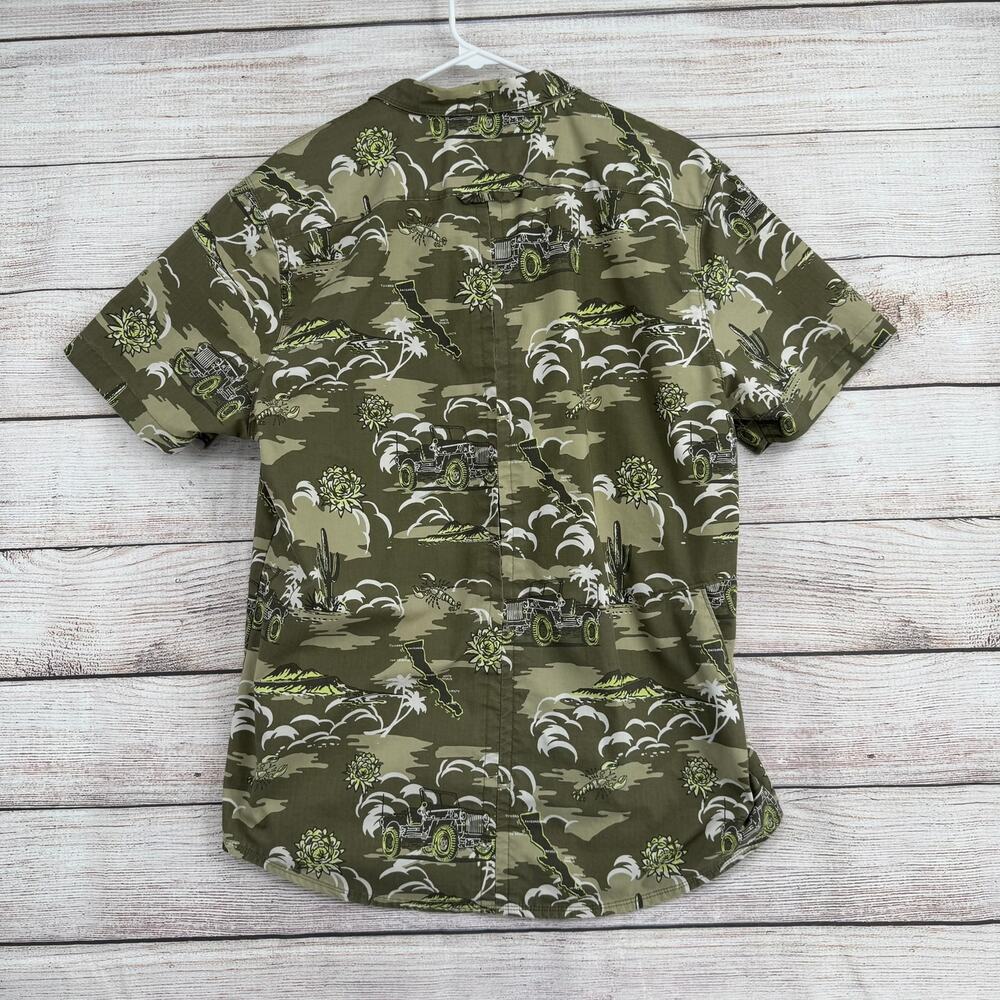 Off the Grid Baja Mexico Print Vented Button Down Shirt Mens Large Green Beige - Picture 2 of 11